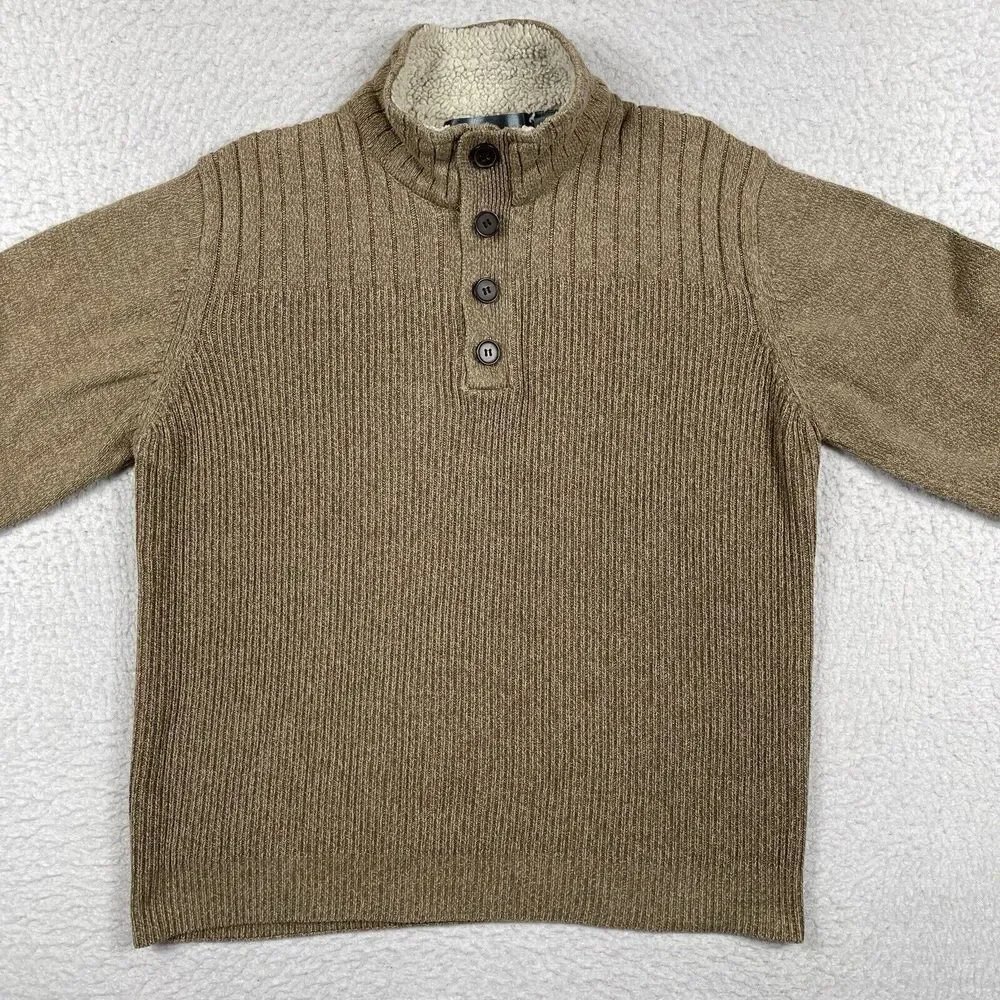 Oscar De La‎ Renta Sweater Mens XL Brown Sherpa Collar Pullover Preppy Workwear